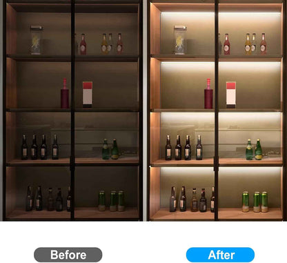 JUSJUBR Ultra-Slim LED Strip Lights for Clutter-Free Cabinets, Concealed Under-Cabinet Lighting in Clean Aluminum