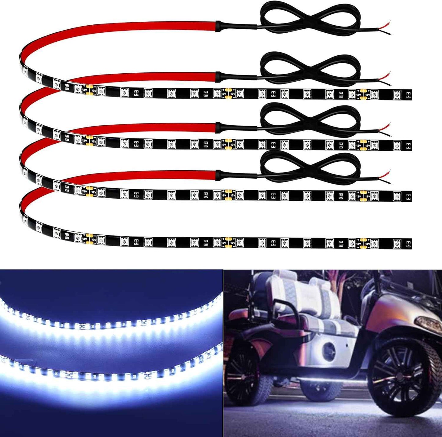LEDMOMO Portable LED Strip Lights for Outdoor Dining & Picnics, 12V IP68 Waterproof, 24" Connectable 4-Pack