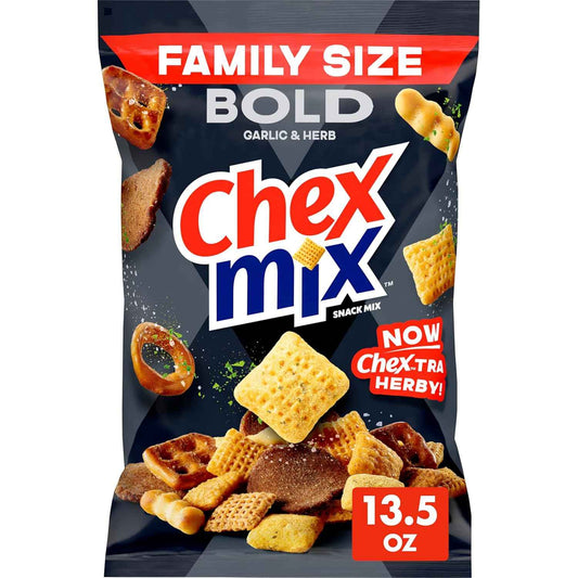 Chex Mix Bold Garlic and Herb Snack Mix – Gourmet Snack Basket Addition for Dad on Father's Day, Family Size 13.5 oz
