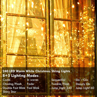 Brightown 240LED String Lights 88ft Clear Wire, Single-Strand Minimalist Fairy Lights for Uncluttered Bedrooms & Neutral Spaces