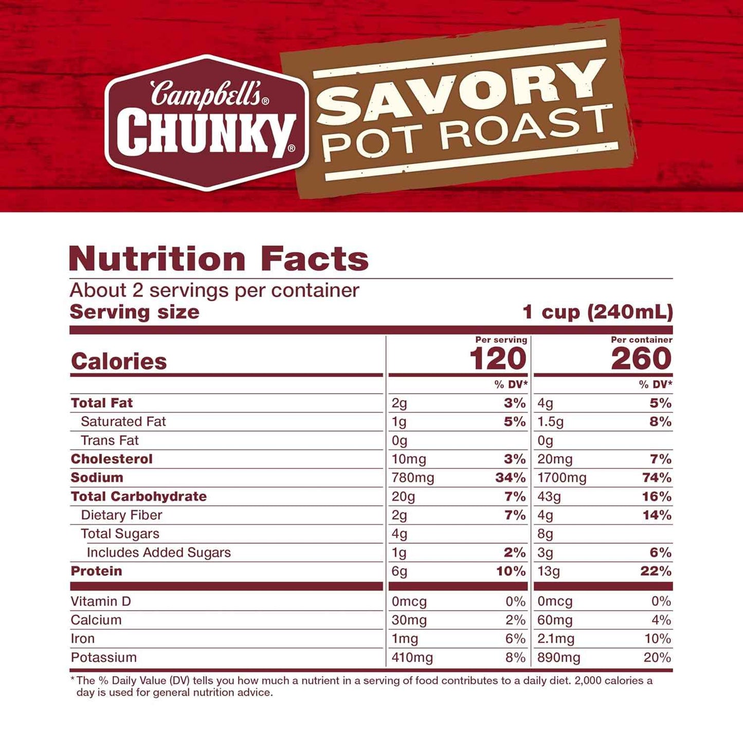Campbell's Chunky Savory Pot Roast Soup – Pack-of-4 Pantry Pack for Growing Kids and Hungry Households, 18.8 oz