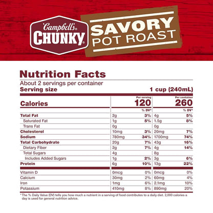 Campbell's Chunky Savory Pot Roast Soup – Pack-of-4 Pantry Pack for Growing Kids and Hungry Households, 18.8 oz