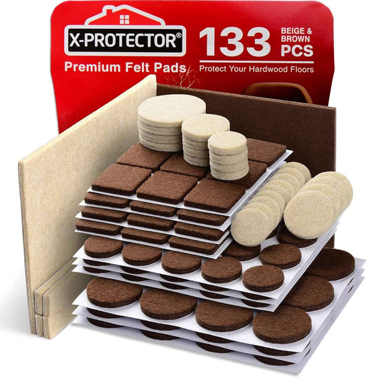 X-PROTECTOR Felt Furniture Pads for Chairs and Tables – Color-Matched Brown and Beige Floor Protectors for a Cohesive Dining Room Look
