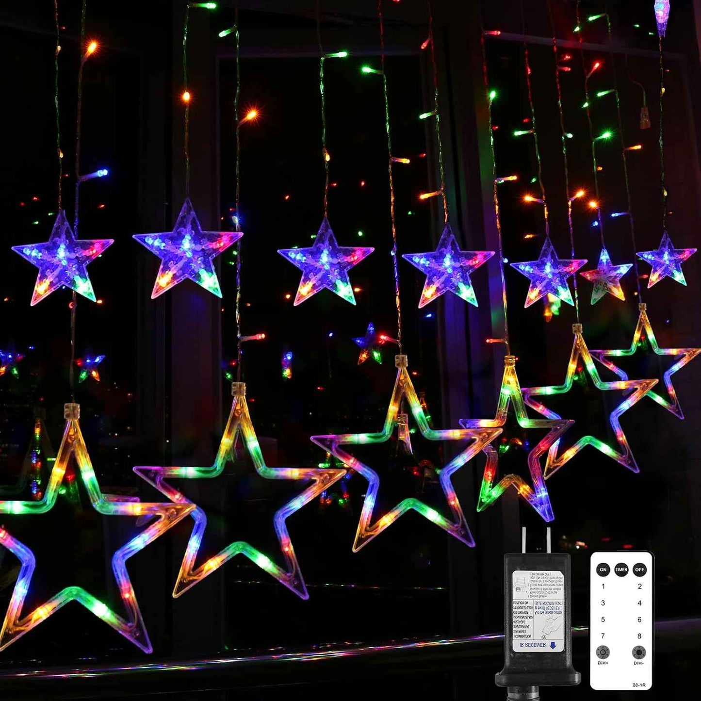 Blingstar Star Curtain Lights Warm White 138 LED 8.2 Ft Window Curtain with Timer Remote for Cozy Living Room and Apartment Aesthetic
