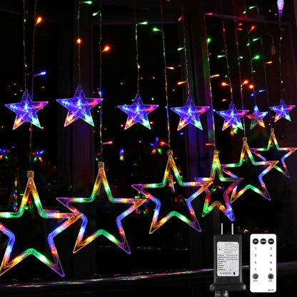 Blingstar Star Curtain Lights Warm White 138 LED 8.2 Ft Window Curtain with Timer Remote for Cozy Living Room and Apartment Aesthetic