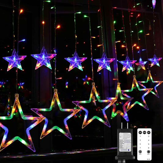 Blingstar Star Curtain Lights Warm White 138 LED 8.2 Ft Window Curtain with Timer Remote for Cozy Living Room and Apartment Aesthetic