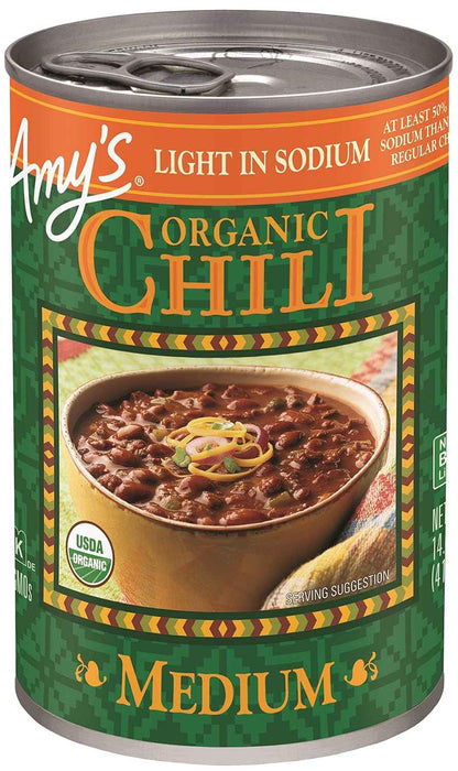 Amy's Medium Chili Reduced Sodium 14.7 oz – Family Safe Vegan Chili Busy Parents Trust for Quick Weeknight Meals