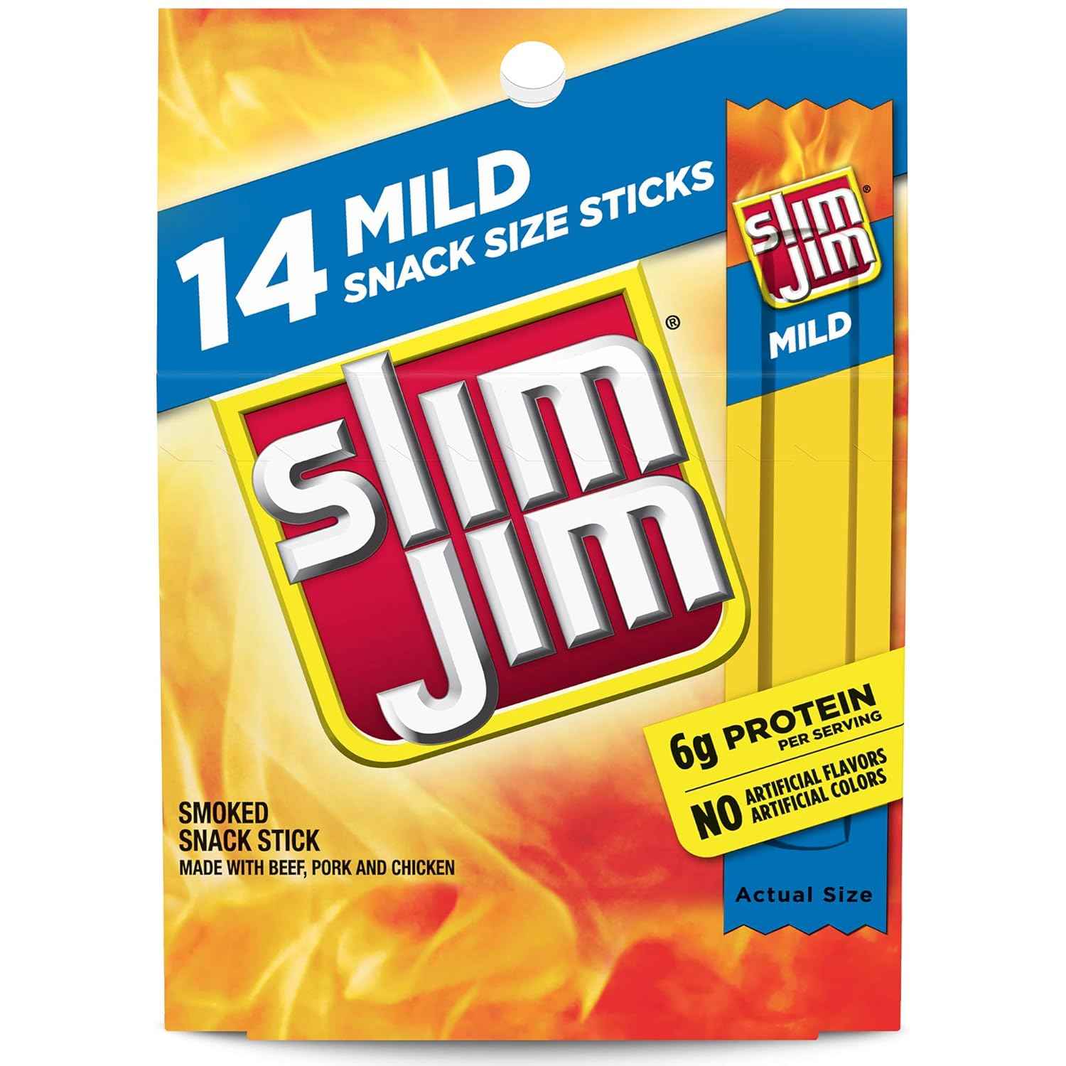 Slim Jim Smoked Meat Sticks – School Lunchbox Protein Snack for Kids, Mild Smoked Flavor, 14 Count