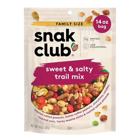 Snak Club Sweet & Salty Trail Mix, Family Size – Low-Sodium Guilt-Free Snack for Health-Conscious Snackers, 14 oz