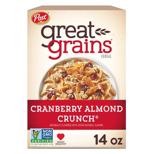 Great Grains Cranberry Almond Crunch Cereal – Kid-Friendly Whole Grain Breakfast Cereal for Family Bowls, 14 oz Box