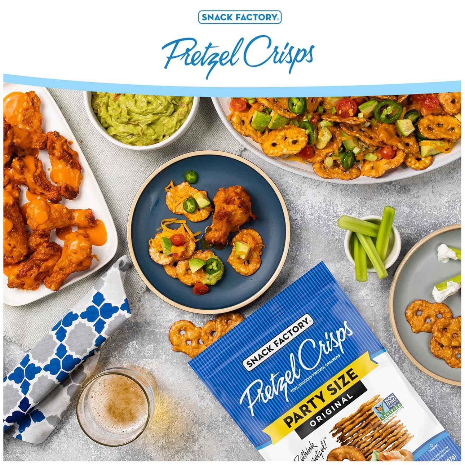 Snack Factory Pretzel Crisps Original Non-GMO 14 oz Better For You Snack for Office Desk and Lunchbox Packing