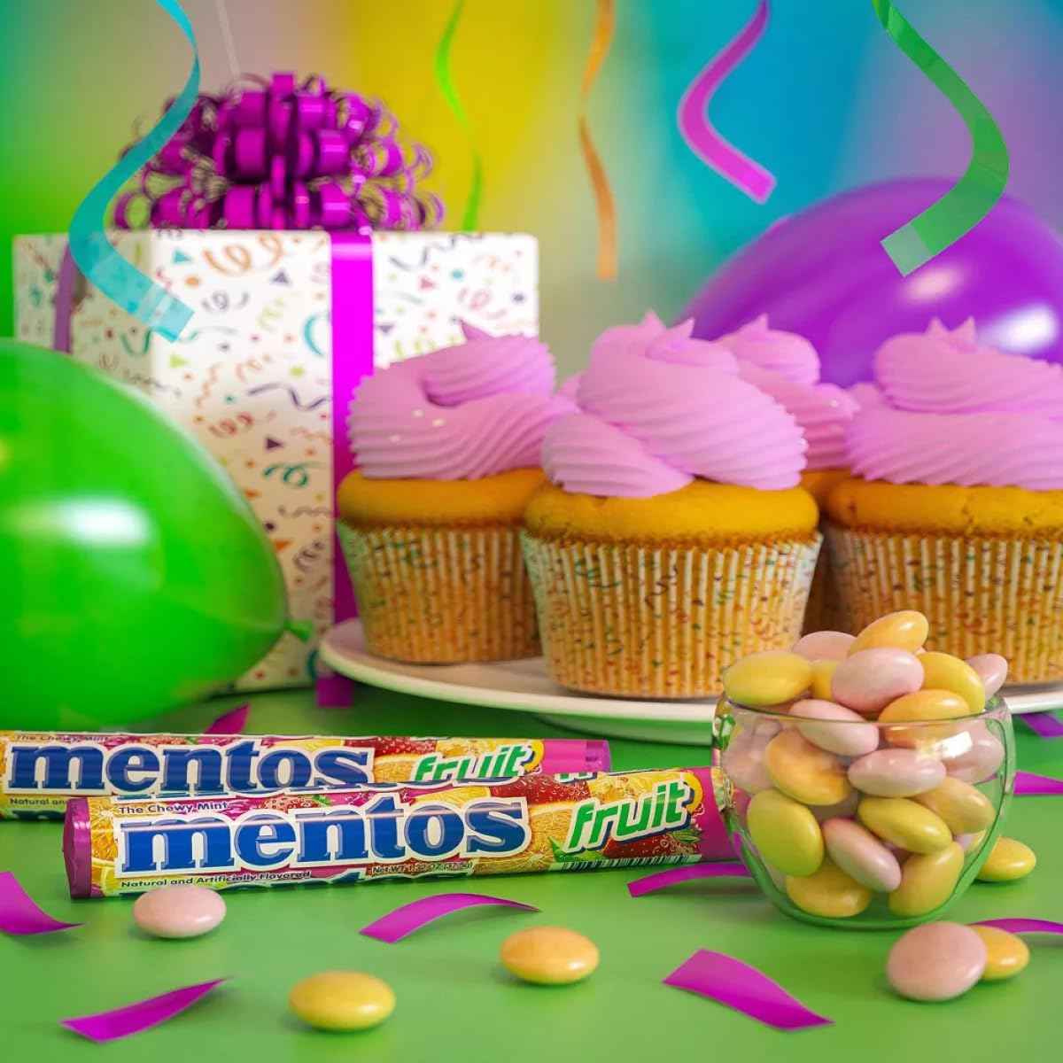 Mentos Chewy Mint Candy Roll – Lunchbox Snack for Kids, Non-Melting Fruit and Mint 6 Pack Safe for School