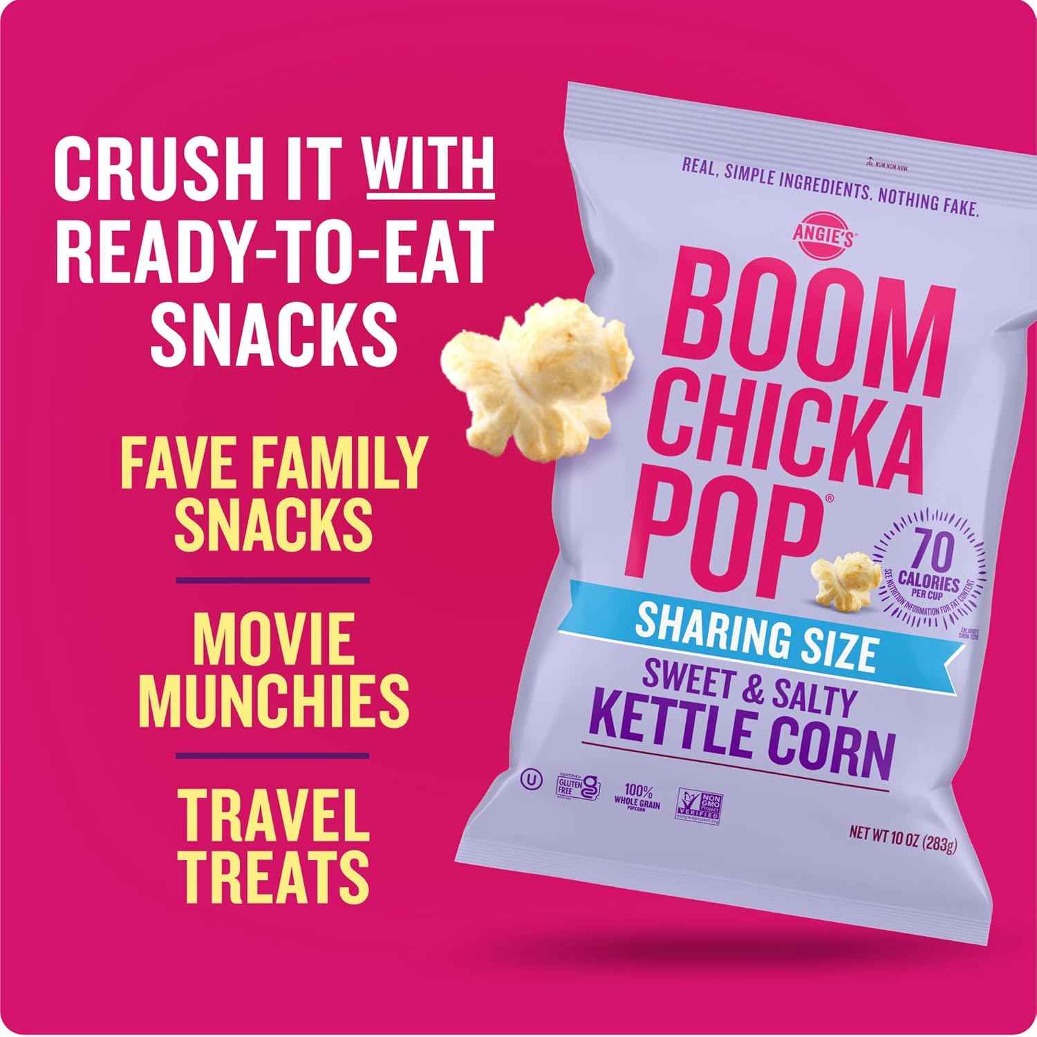 Angie's BOOMCHICKAPOP Kettle Corn Gluten Free Party Size – Lower Sugar Whole Grain Snack for Wellness Routines and Curbing Cravings