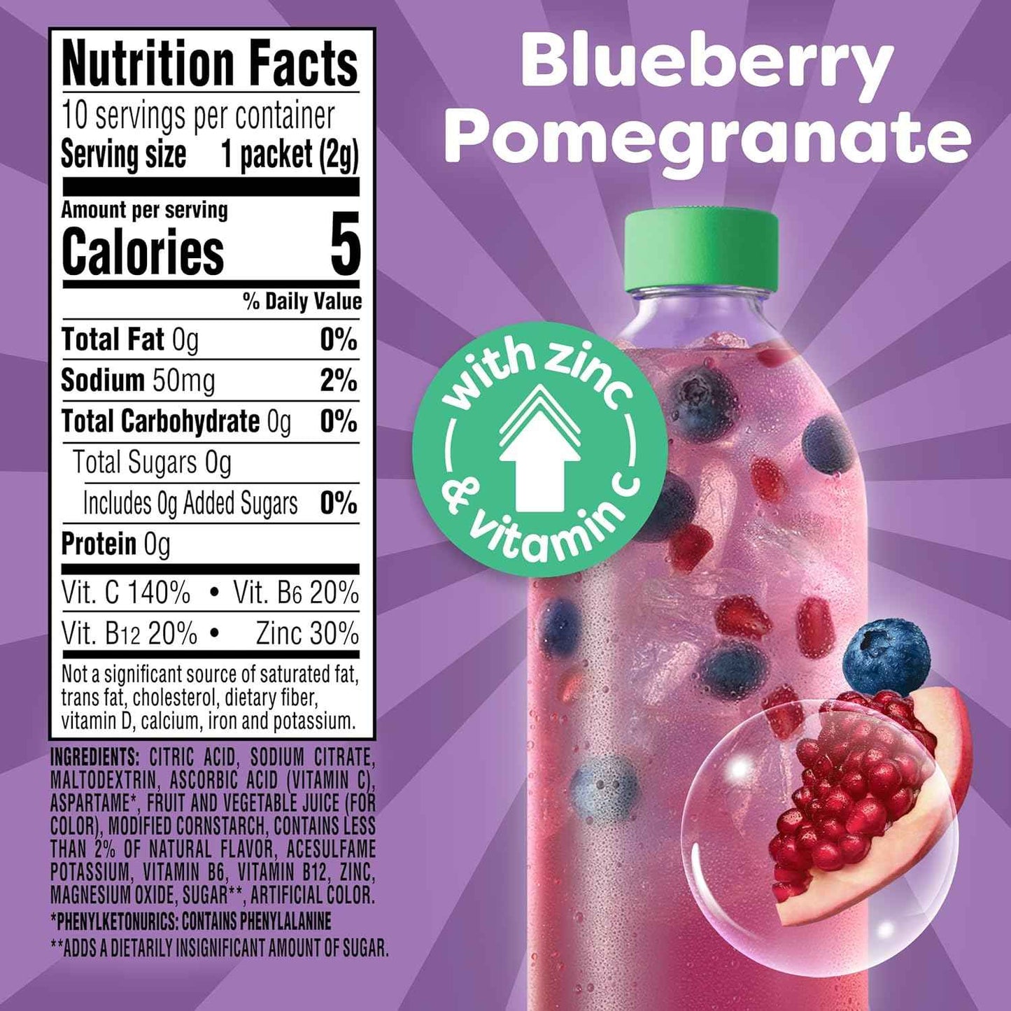 Crystal Light Pure Immunity Blueberry Pomegranate Drink Mix – Single-Serve Packets for Gym Bags and Carry-Ons