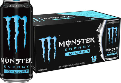 Monster Energy Lo-Carb Drink – Road Trip and Long Drive Caffeine Companion, 16oz Pack of 15