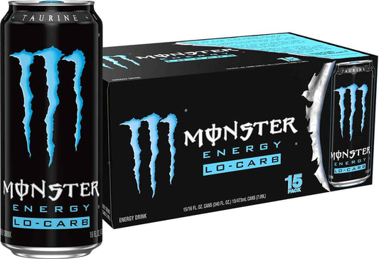 Monster Energy Lo-Carb Drink – Road Trip and Long Drive Caffeine Companion, 16oz Pack of 15