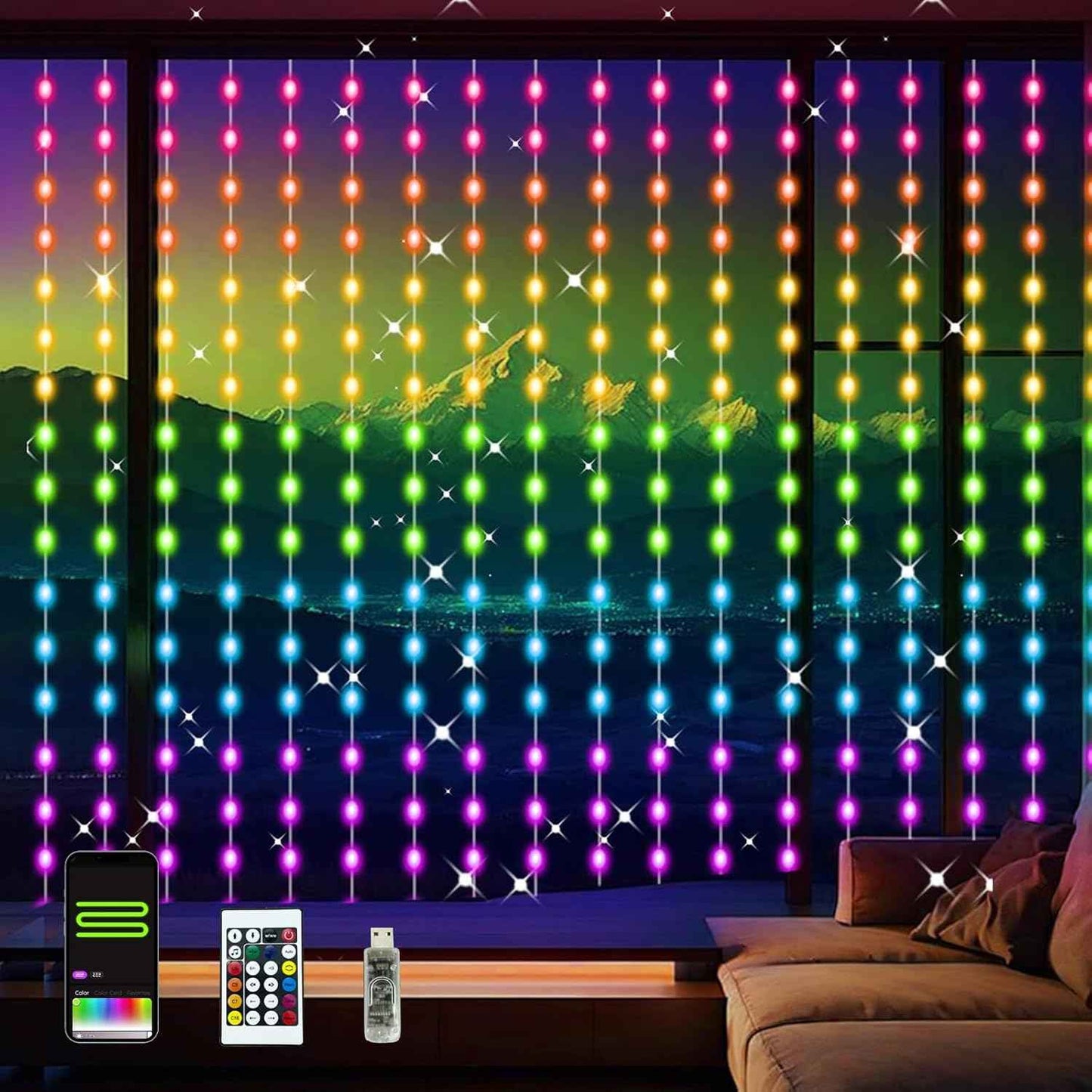 LuminVue Smart Curtain Lights – Thoughtful Birthday Gift for Her, App Controlled RGB Bedroom Decor 8x6ft