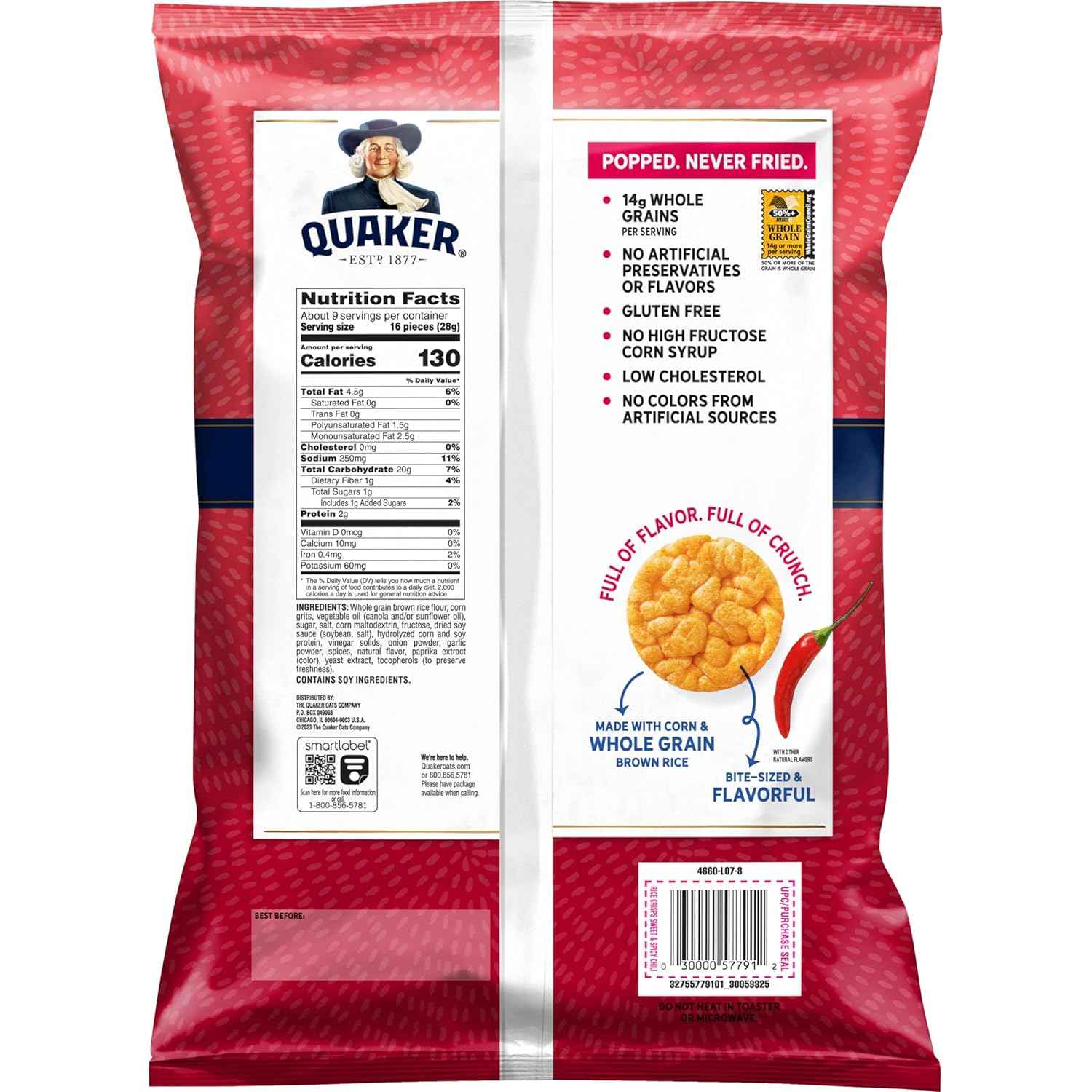 Quaker Rice Crisps Sweet & Spicy Chili – Desk-Side Crunch for Work-From-Home Focus, 8.5 oz Resealable Bag