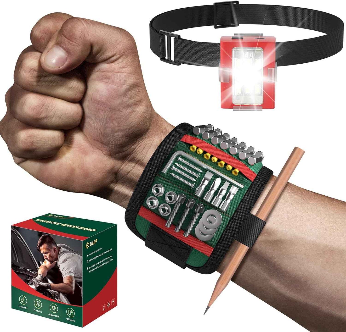 Magnetic Wristband with LED Light – Safer Alternative to Holding Screws in Mouth, Rechargeable LED Wrist Light for Dim Work Areas