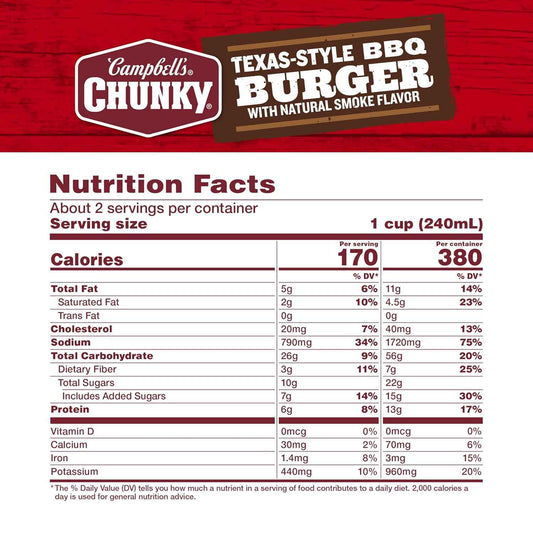 Campbell's Chunky BBQ Burger Soup – Mindful Pantry Meal for Solo Wind-Down, 18.8 oz Can