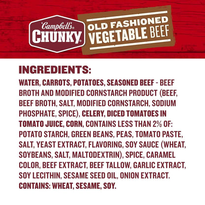 Campbell's Chunky Vegetable Beef Soup, 18.8 Oz Can – Comforting Warm Bowl for Sick Days and Self-Care Rituals