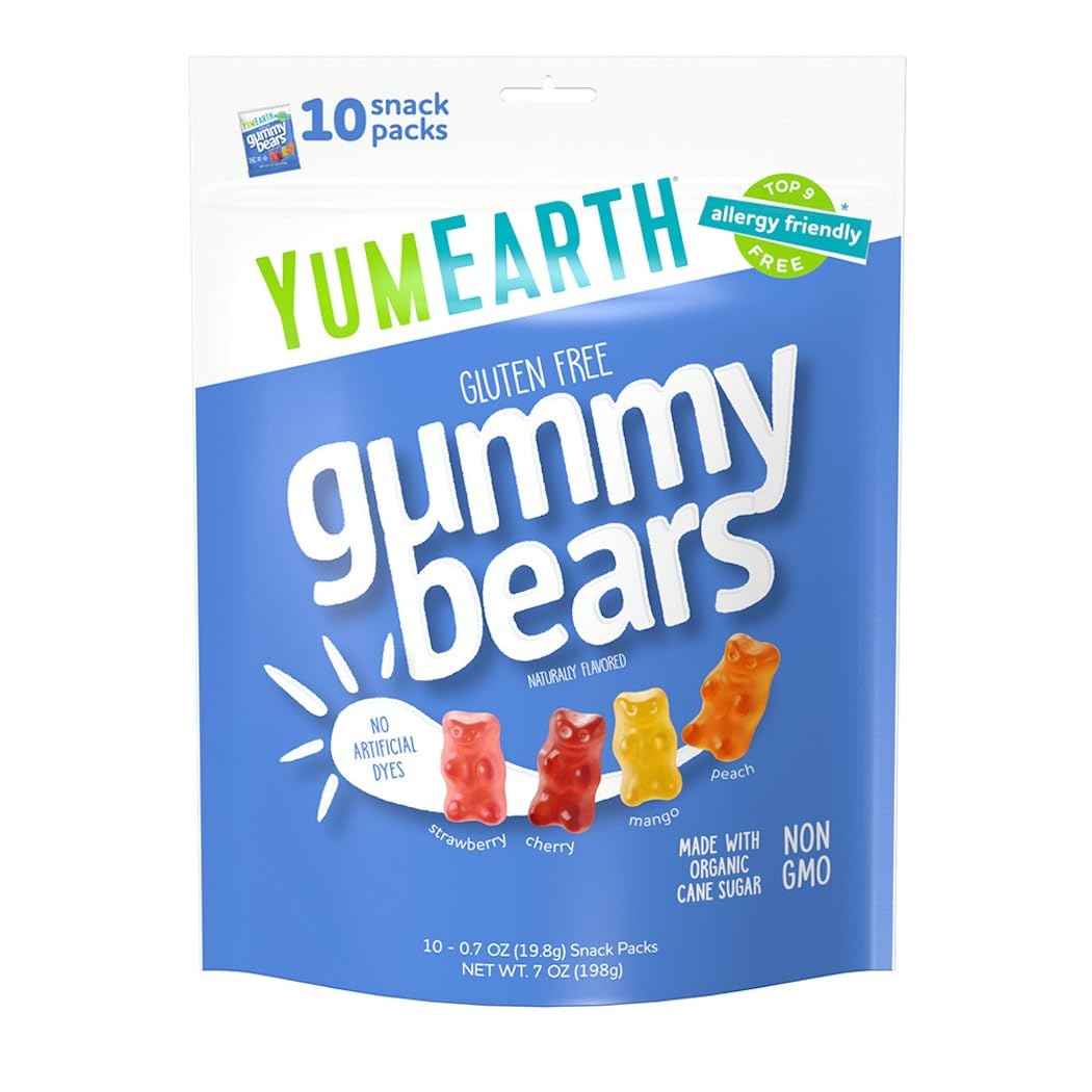 YumEarth Organic Gummy Bears – Halloween Non Candy Treat, Allergy Safe Trick or Treat Snack Packs