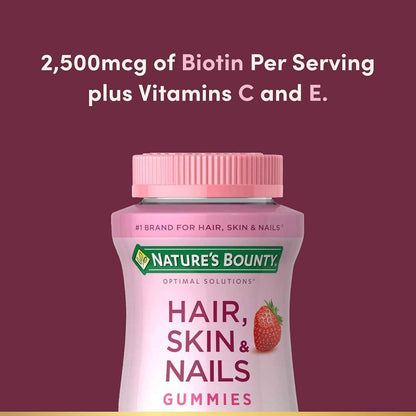 Nature's Bounty Optimal Solutions Hair Skin & Nails Gummies – Premium Beauty Supplement for the Refined Vanity, Biotin 2500 mcg, 140 Count