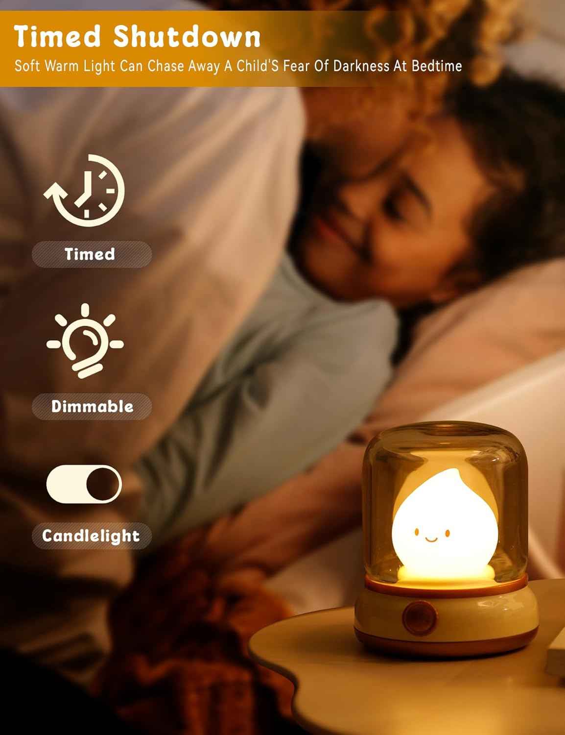 Flameless Candle Lamp – Unique Birthday Gift for Her, Cozy Bedroom Decor for Teens and Women, Rechargeable Dimmable Night Light