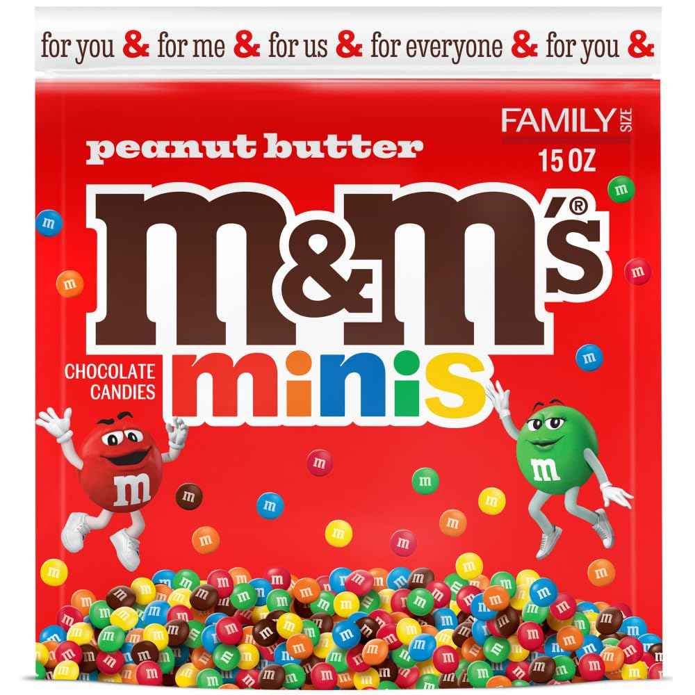 M&M'S Minis Peanut Butter Candy 15 oz Family Size Resealable Bag for Camping Trips, Picnic Tables and RV Travel Snacking