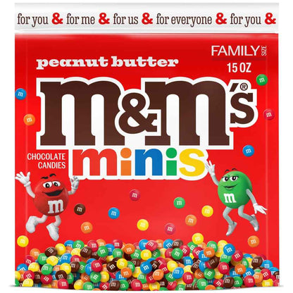 M&M'S Minis Peanut Butter Candy 15 oz Family Size Resealable Bag for Camping Trips, Picnic Tables and RV Travel Snacking