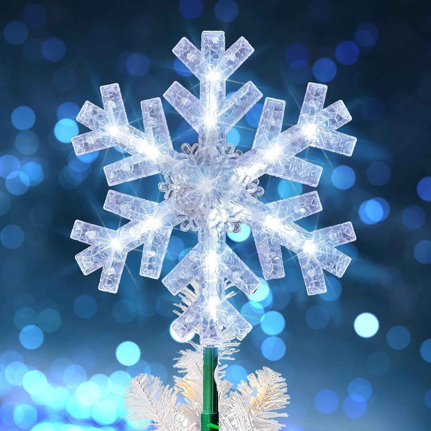 Dazzle Bright LED Snowflake Tree Topper – Indoor and Outdoor Holiday Decoration for Patios and Porches