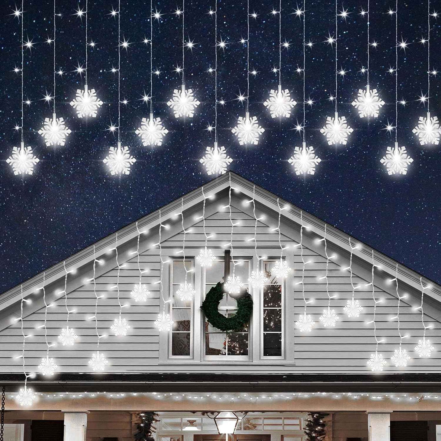 Lumiluxe Family Room Snowflake Curtain – Playroom and Toddler Room Decor, No Flame No Heat LED Design