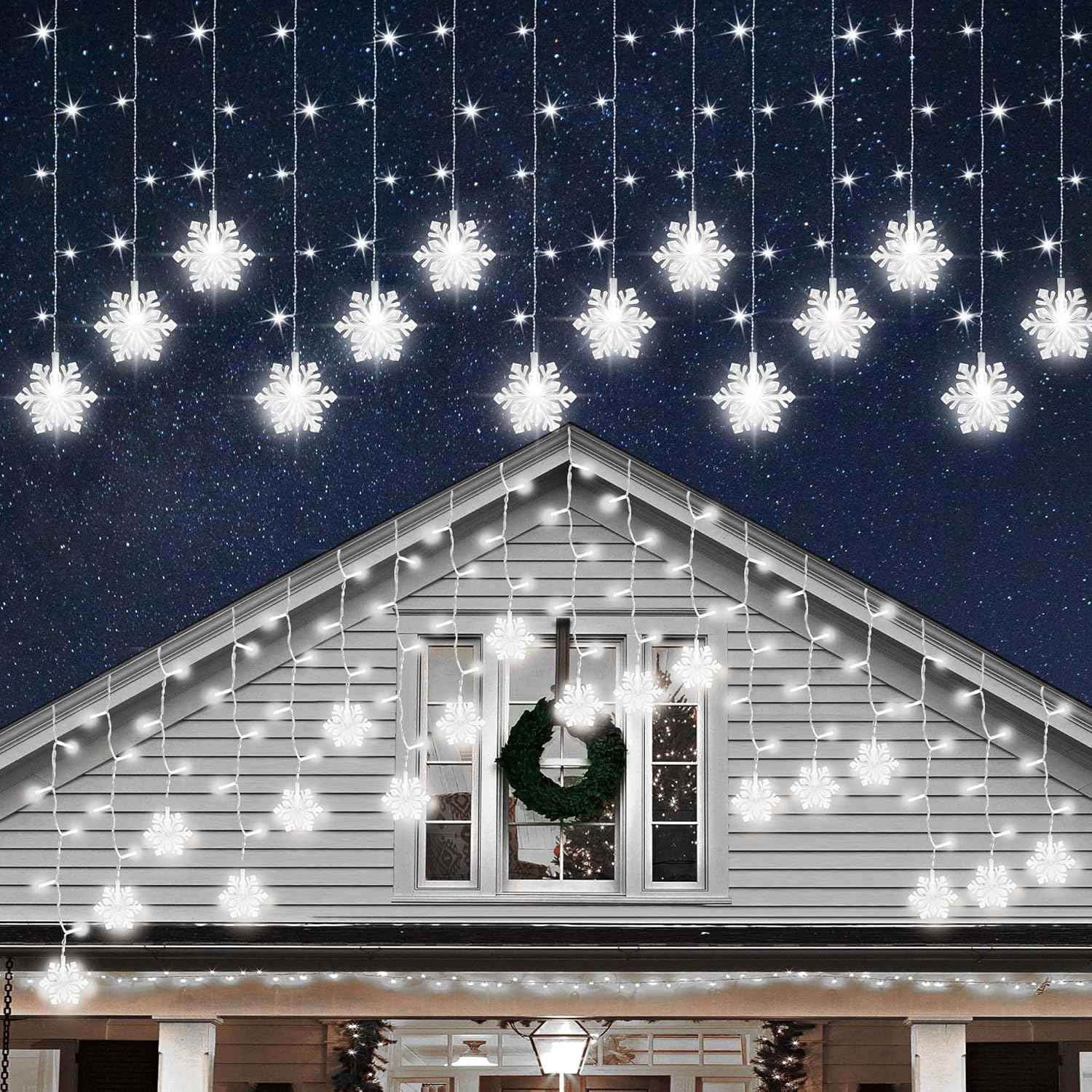 Lumiluxe Family Room Snowflake Curtain – Playroom and Toddler Room Decor, No Flame No Heat LED Design