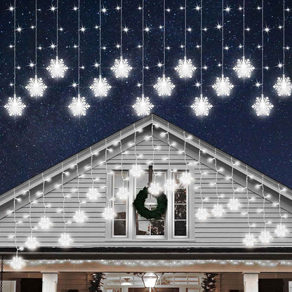 Lumiluxe Family Room Snowflake Curtain – Playroom and Toddler Room Decor, No Flame No Heat LED Design