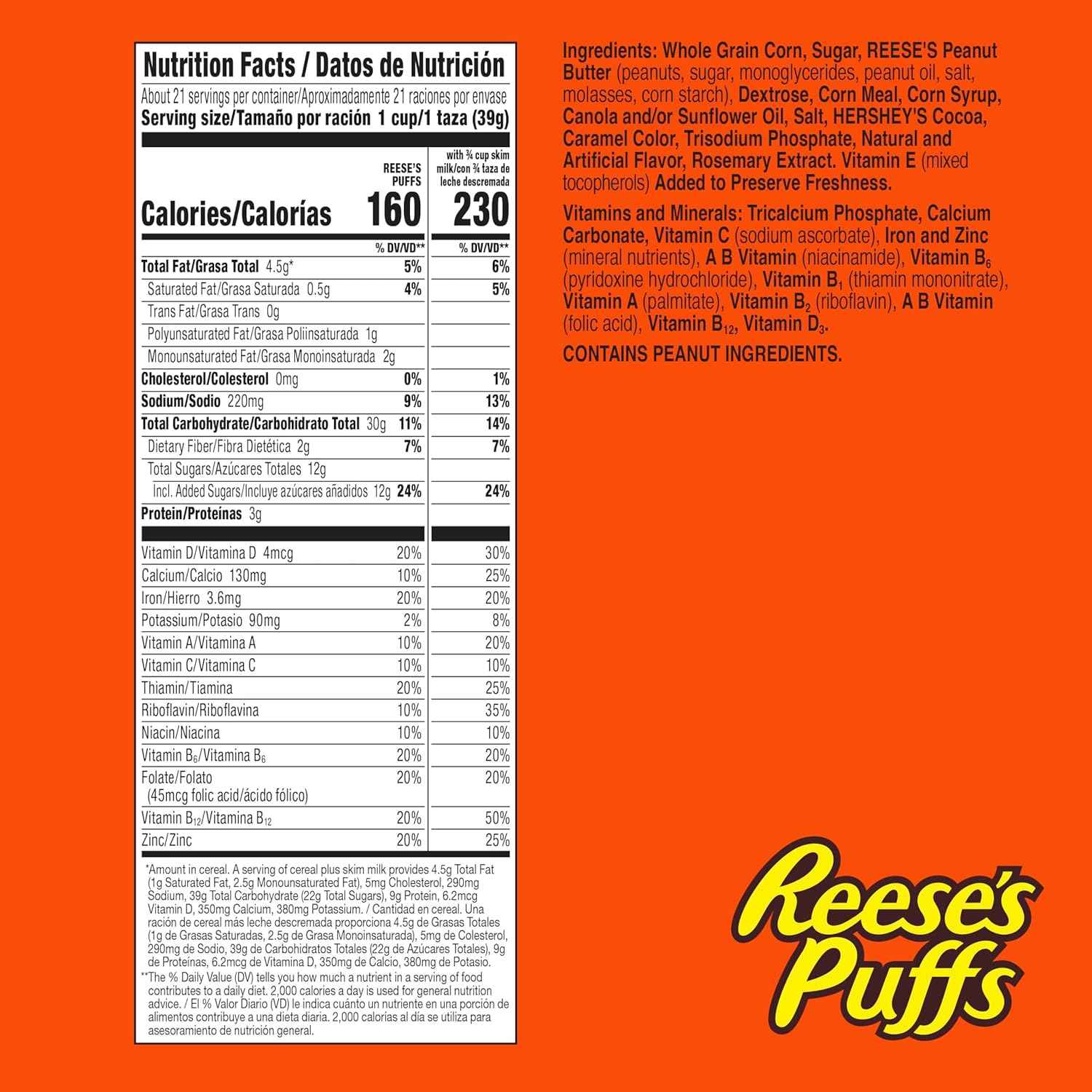 REESE'S PUFFS Whole Grain Cereal, 29 oz Mega Size – Balanced Breakfast Choice with 12 Vitamins and Calcium for Mindful Mornings