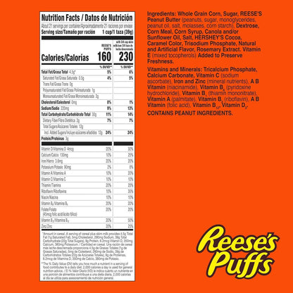 REESE'S PUFFS Chocolatey Peanut Butter Cereal – Quick Desk Snack for Office Breakroom and Focus Mornings