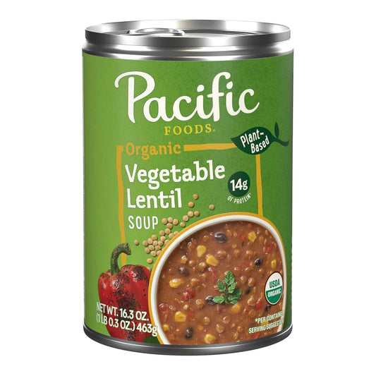 Pacific Foods Organic Vegetable Lentil Soup – Shelf-Stable Plant Protein for Camping Coolers and Trail Meals