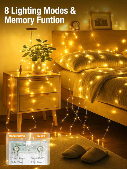 btfarm String Lights – Living Room Aesthetic Accent with Flexible Silver Wire and Timer
