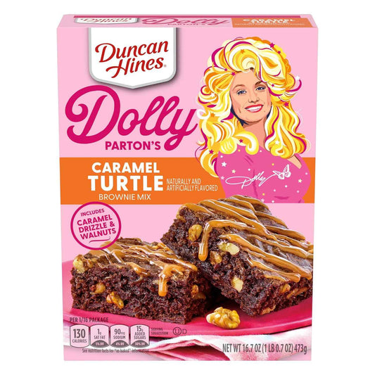 Duncan Hines Dolly Parton Caramel Turtle Brownie Mix – Thoughtful Housewarming Present for Her, Ready-to-Bake 16.7 oz