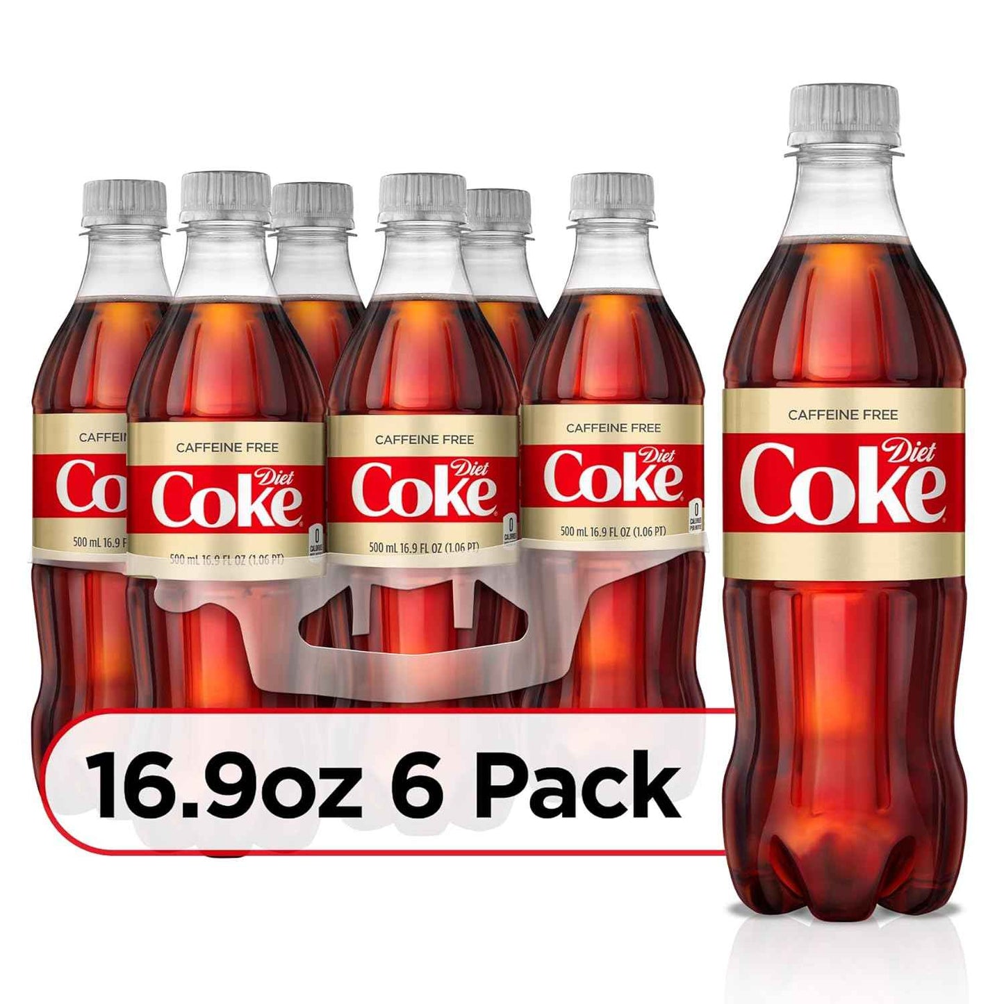 Coca-Cola Diet Coke Caffeine Free 16.9 fl oz Bottles, 6 Pack – Sugar Free Sparkling Drink for Pregnancy-Safe Evening Refreshment