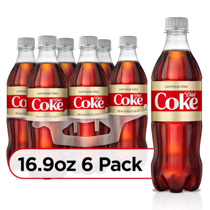 Coca-Cola Diet Coke Caffeine Free 16.9 fl oz Bottles, 6 Pack – Sugar Free Sparkling Drink for Pregnancy-Safe Evening Refreshment