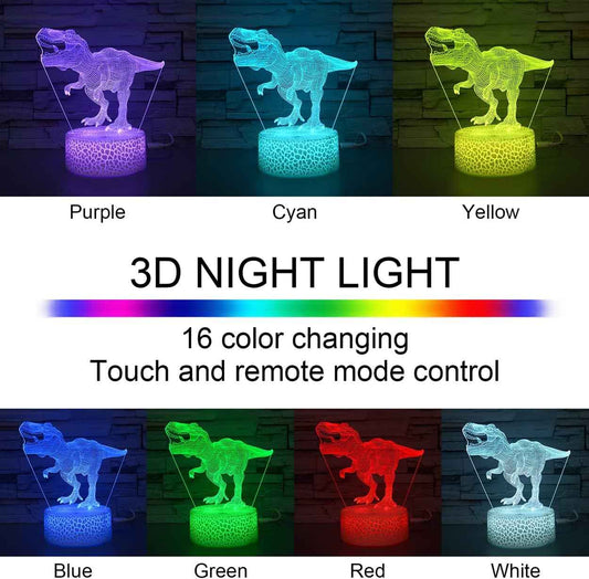 i-CHONY 3D Dinosaur Night Light for Kids - Child-Safe Flicker-Free LED Lamp for Nursery and Bedroom