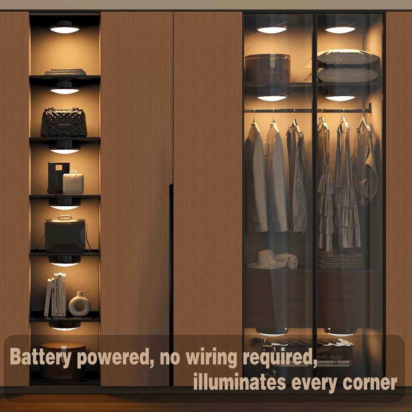 ILYXY Battery Operated Puck Lights with Remote for Safe Stairway Nightlight, Flameless Stick-On Lights with Auto Shutoff Timer