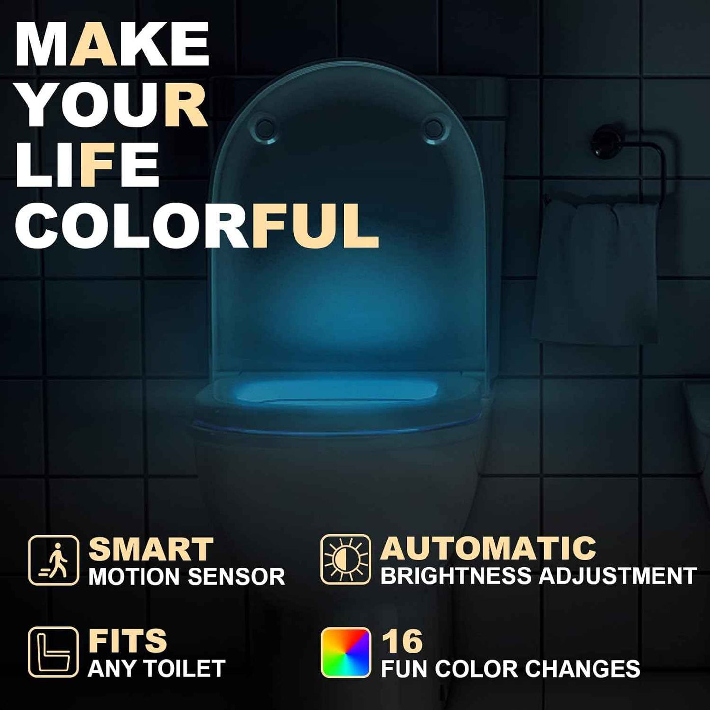 Toilet Light Motion Sensor 16 Colors (2 Pack) – Flameless Battery Powered Night Light, Safer Than Candles for Bathroom