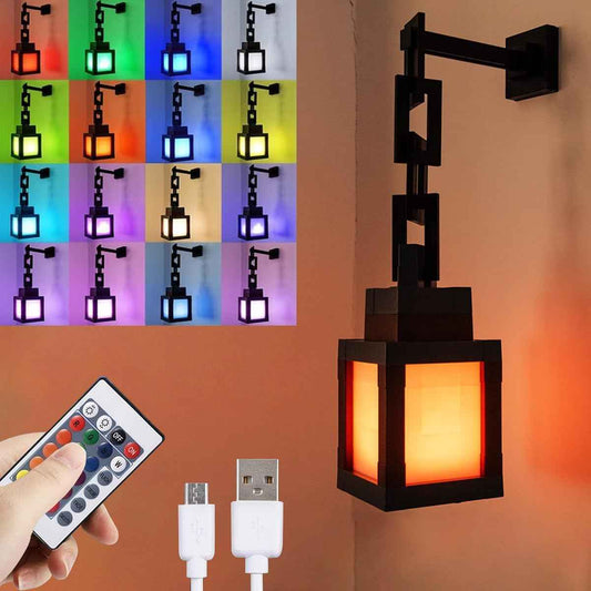 Pixelated Lantern Night Light - Modern RGB Accent Lamp for Living Room Aesthetic, Dimmable Mood Light with Remote