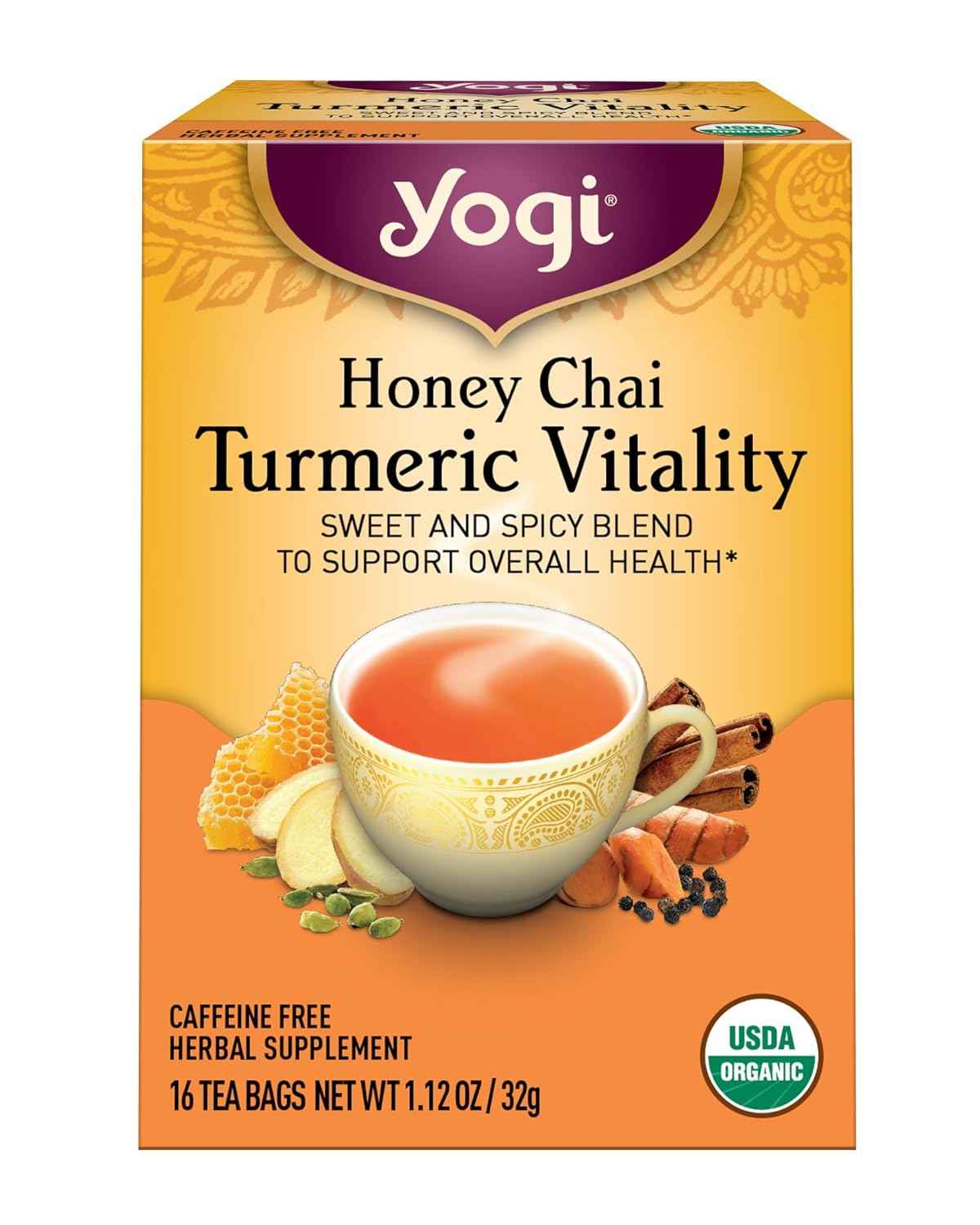 Yogi Tea Honey Chai Turmeric Vitality – Ayurvedic Warm Spice Blend for Post-Yoga Grounding and Meditation Moments