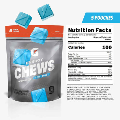 Gatorade Energy Chews Cool Blue – School Lunchbox and After-School Energy, B12 Soft Chews for Active Children