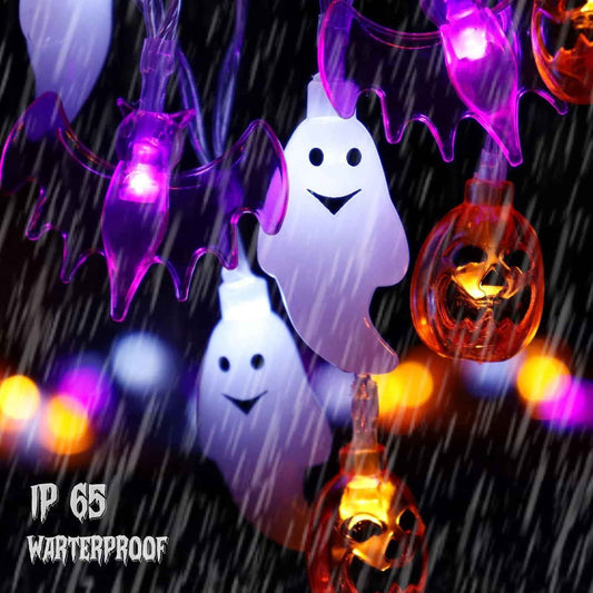 LampLustre Halloween Lights Battery Operated - 3D Pumpkin Bat Ghost String Lights for Cozy Living Room Autumn Decor, 16FT 30 LED Indoor Mood Lighting with Remote