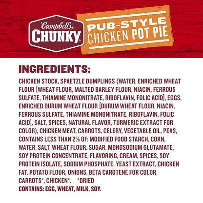 Campbell's Chunky Pub-Style Chicken Pot Pie Soup, 18.8 oz Can – Cold-Weather Weeknight Dinner for Mindful Wind-Down