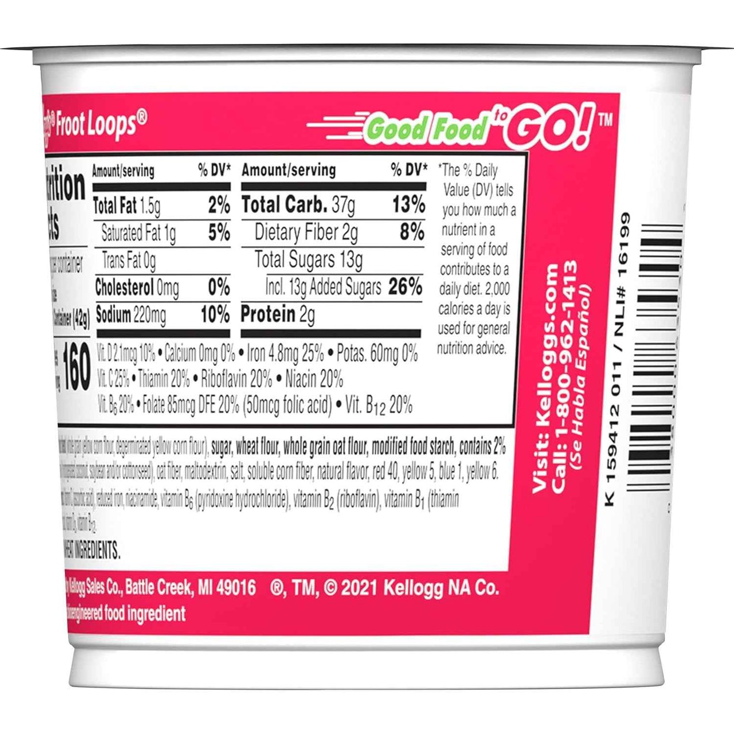 Kellogg's Froot Loops Cereal Cups – Road Trip Snack for the Car, 12 Single-Serve 1.5oz Cups